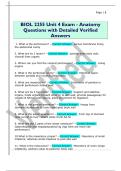 BIOL 2255 Unit 4 Exam - Anatomy  Questions with Detailed Verified  Answers 