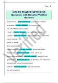 NCLEX PHARM MATCHING  Questions with Detailed Verified  Answers 