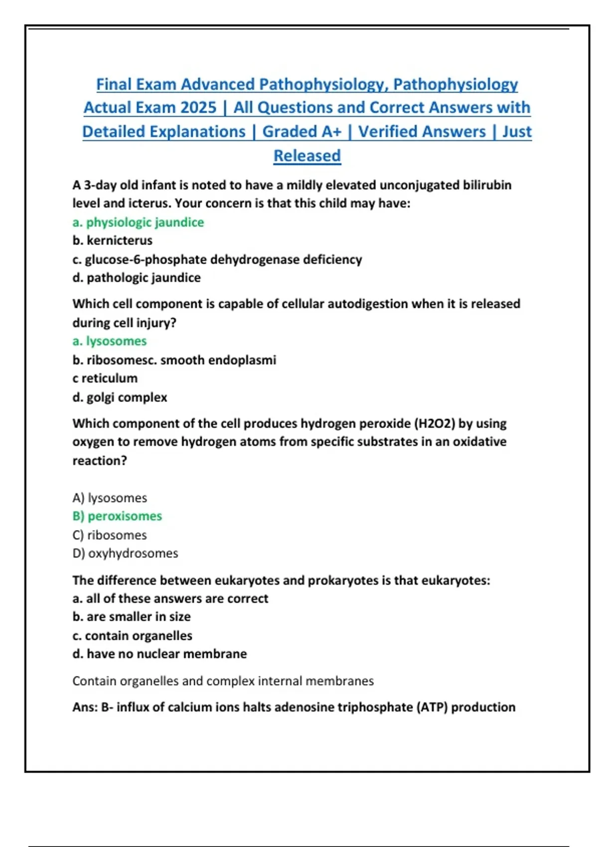 Final Exam: Advanced Pathophysiology (Actual Exam 2025) All Questions and Correct Answers with ...