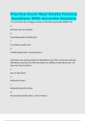 Practice Exam Real Estate Finance Questions With Accurate Answers
