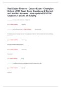 Real Estate Finance - Course Exam - Champion School of RE Texas Exam Questions & Correct and Verified Answers&period;Latest update2025&sol;2026 Graded A&plus;&comma; Exams of Nursing