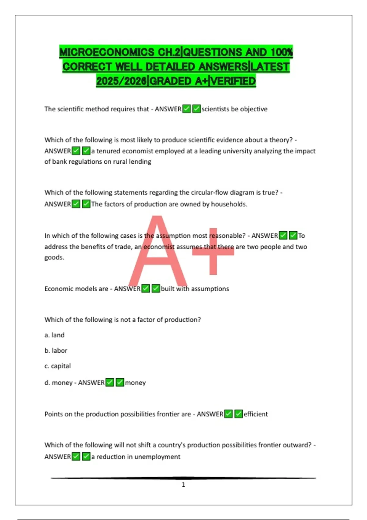 MICROECONOMICS CH.2|QUESTIONS AND 100% CORRECT WELL DETAILED ANSWERS ...