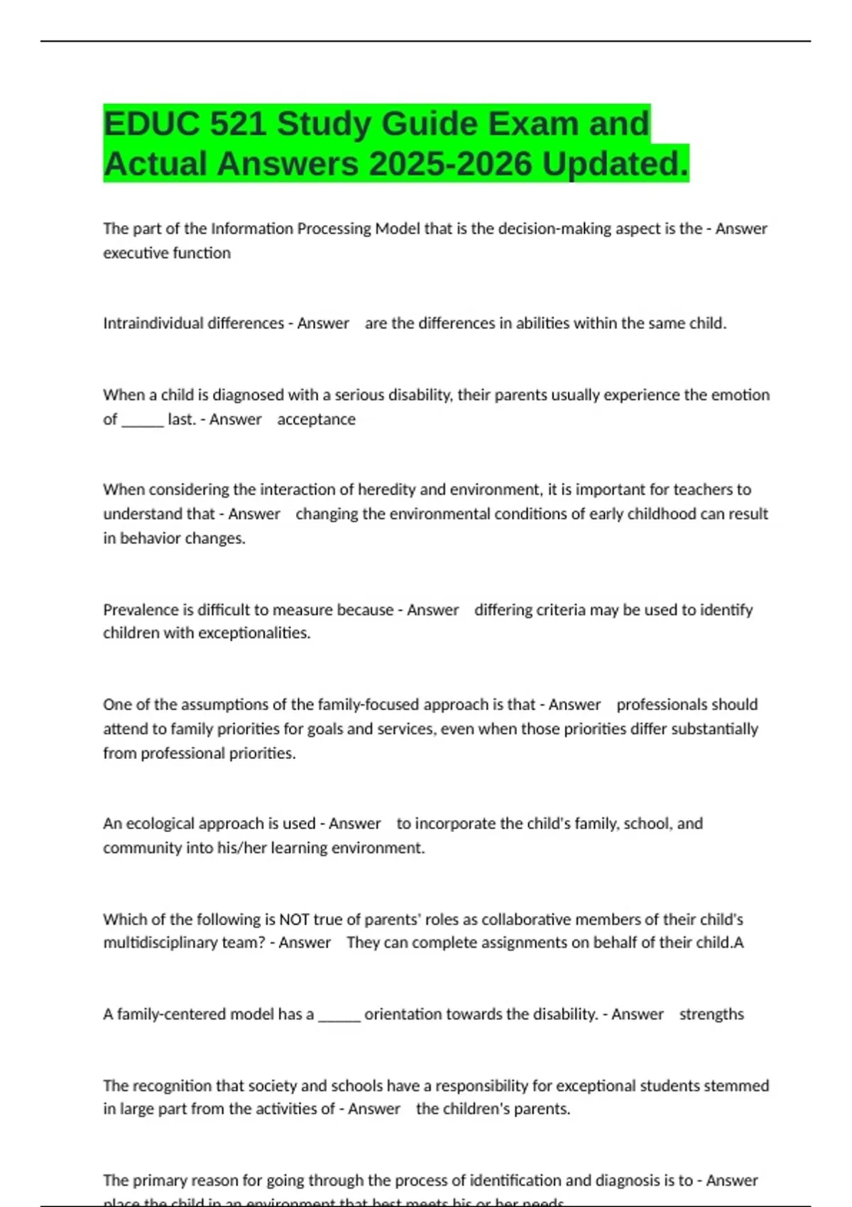 EDUC 521 Study Guide Exam and Actual Answers Updated. - EDUC 521 ...