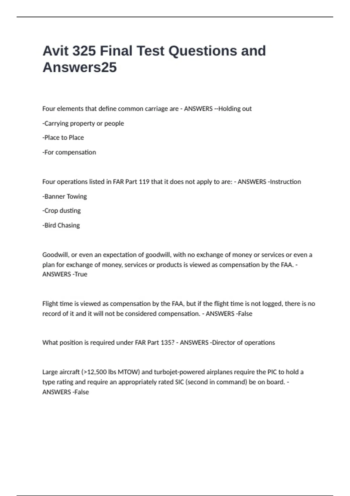 Avit 325 Final Test Questions and Answers - Avit 325 - Stuvia US