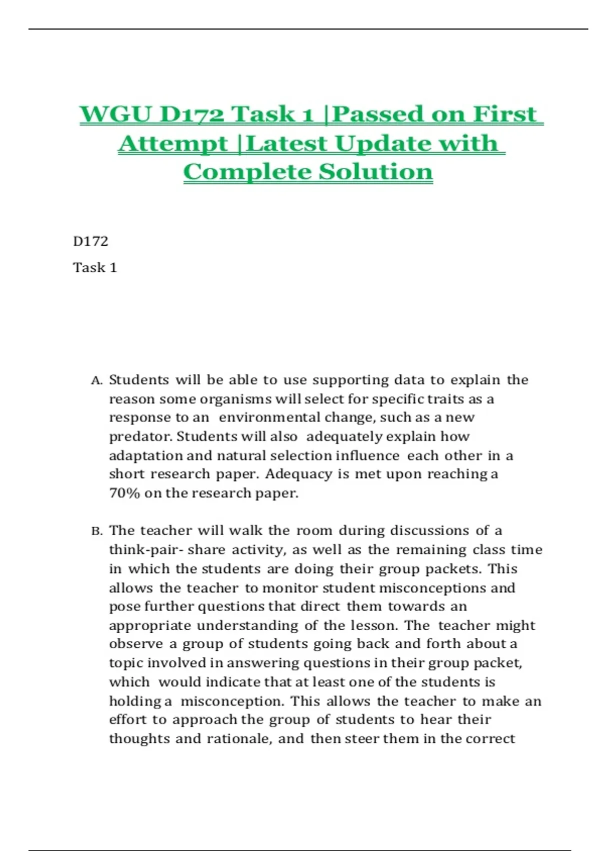 WGU D172 Task 1 |Passed on First Attempt |Latest Update with Complete ...