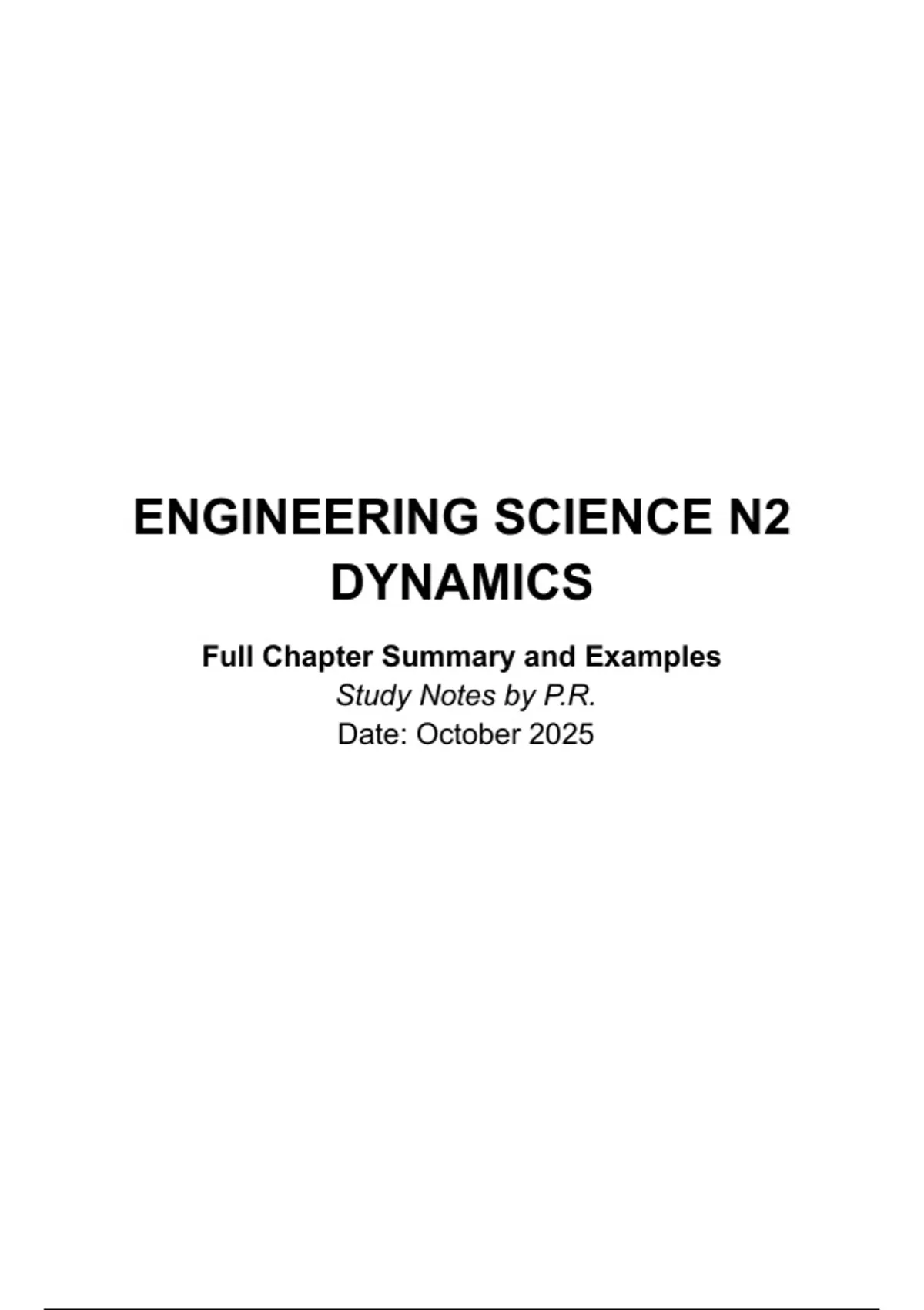 Engineering Science N2 – Dynamics Full Chapter Summary and Examples ...