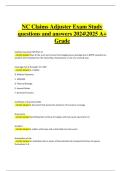  NC Claims Adjuster Exam Study Guide &ndash; Verified Questions and Answers &lpar;Latest 2024&sol;2025&comma; 100&percnt; Correct A&plus; Actual Version&rpar;