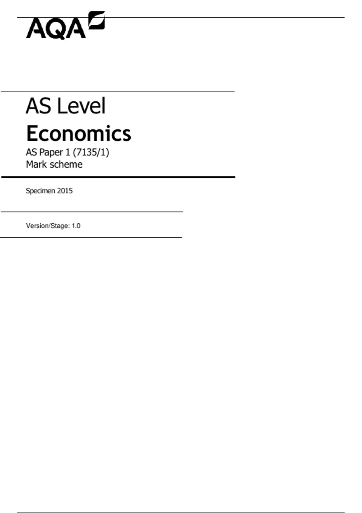 AQA AS Level Economics Paper 1 2026 | 7135/1 Mark Scheme & Answers A+ ...