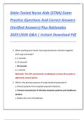 State-Tested Nurse Aide &lpar;STNA&rpar; Exam  Practice Questions And Correct Answers  &lpar;Verified Answers&rpar; Plus Rationales  2025&vert;2026 Q&A &vert; Instant Download Pdf 