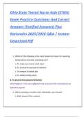 Ohio State Tested Nurse Aide &lpar;STNA&rpar;  Exam Practice Questions And Correct  Answers &lpar;Verified Answers&rpar; Plus  Rationales 2025&vert;2026 Q&A &vert; Instant  Download Pdf 