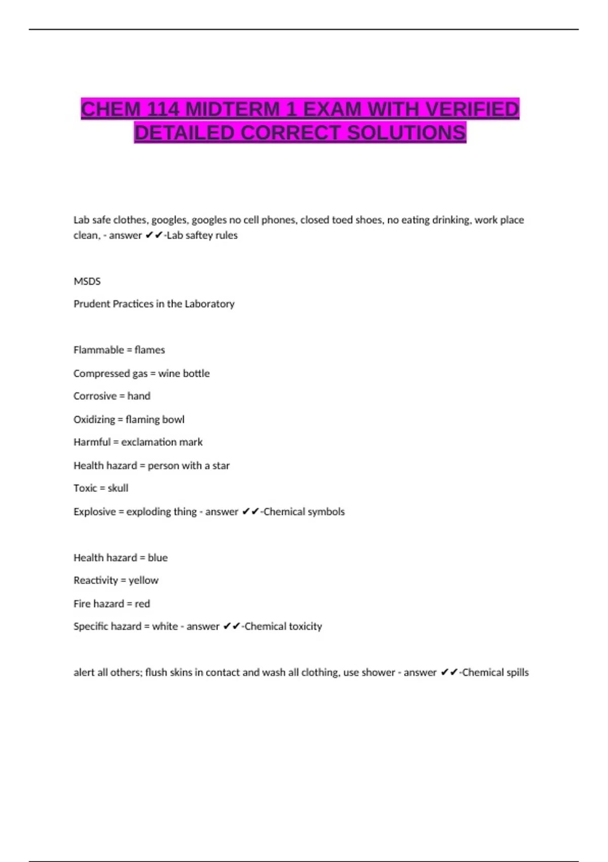 CHEM 114 MIDTERM 1 EXAM WITH VERIFIED DETAILED CORRECT SOLUTIONS. - CHM ...