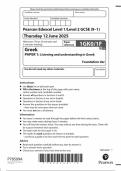 2025 Pearson Edexcel GCSE Greek Paper 1 &lpar;1GKO&sol;1F&colon; Listening and understanding in Greek&rpar;
