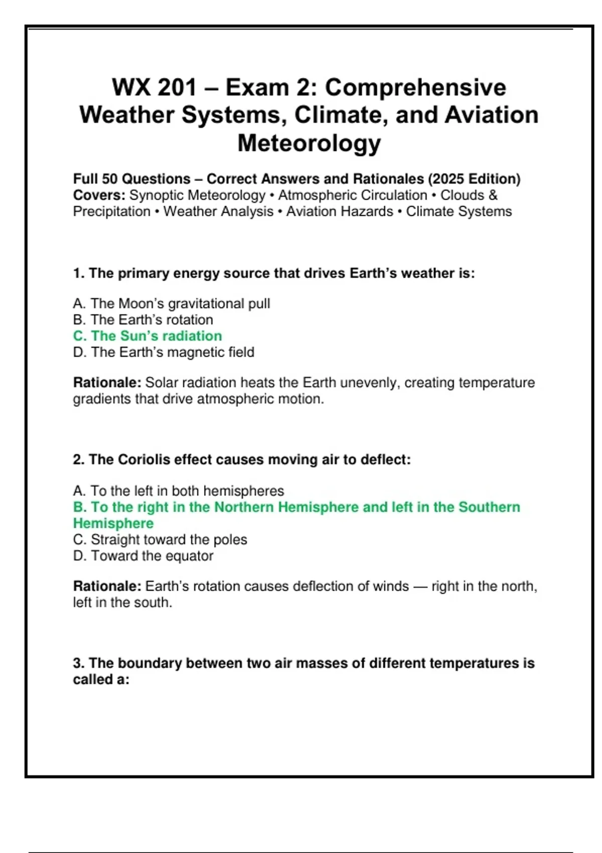 WX 201 – Exam 2: Comprehensive Weather Systems, Climate, and Aviation ...