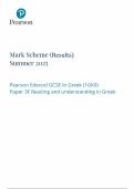 2025 Pearson Edexcel GCSE Greek Mark Scheme Paper 3 &lpar;1GKO&sol;3F&colon; Reading and understanding in Greek&rpar;