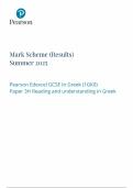 2025 Pearson Edexcel GCSE Greek Mark Scheme Paper 3 &lpar;1GKO&sol;3H&colon; Reading and understanding in Greek&rpar;