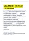 CONSTRUCTION ESTIMATING MIDTERM EXAM QUESTIONS AND ANSWERS 