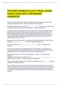 PATHOPHARMACOLOGY FINAL EXAM QUESTIONS WITH REVIEWED ANSWERS 