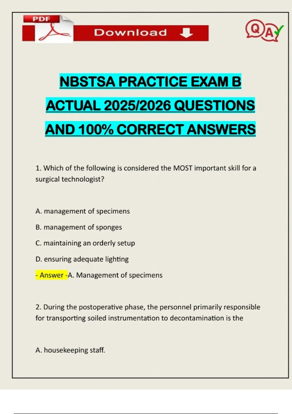 NBSTSA PRACTICE EXAM B ACTUAL 2025/2026 QUESTIONS AND 100% CORRECT ...