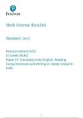 Pearson Edexcel a level Greek &vert;final mark scheme&vert;2025&vert;9GK0&sol;01&vert;