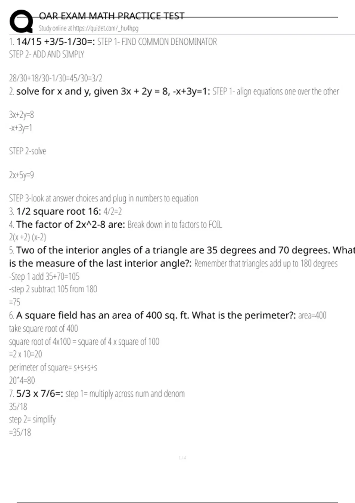 OAR EXAM MATH PRACTICE TEST Exam Questions and Answers 100% Pass ...