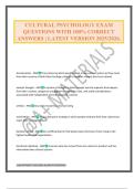 CULTURAL PSYCHOLOGY EXAM QUESTIONS WITH 100&percnt; CORRECT ANSWERS &vert; LATEST VERSION 2025&sol;2026&period;