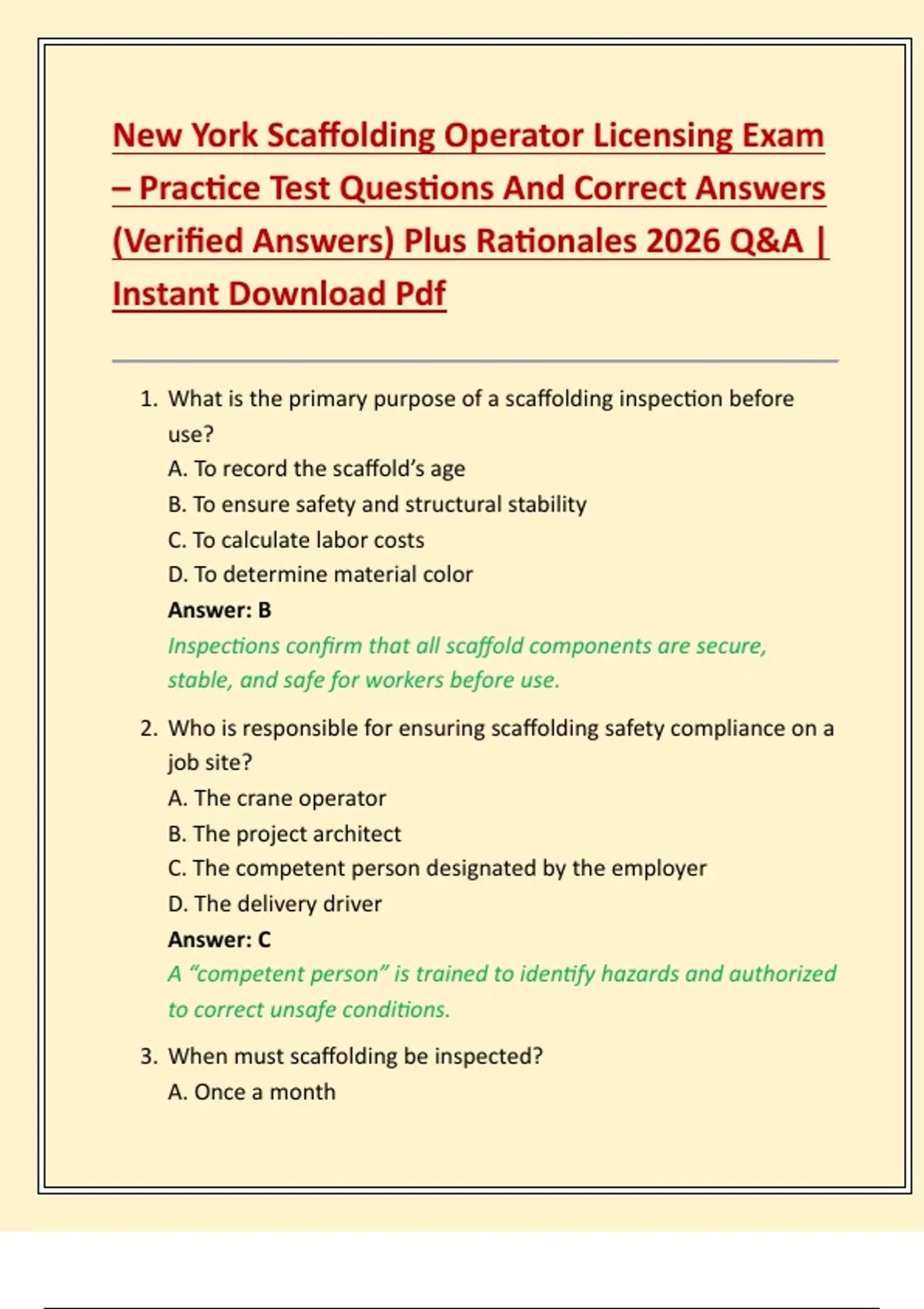 New York Scaffolding Operator Licensing Exam – Practice Test Questions And Correct Answers ...