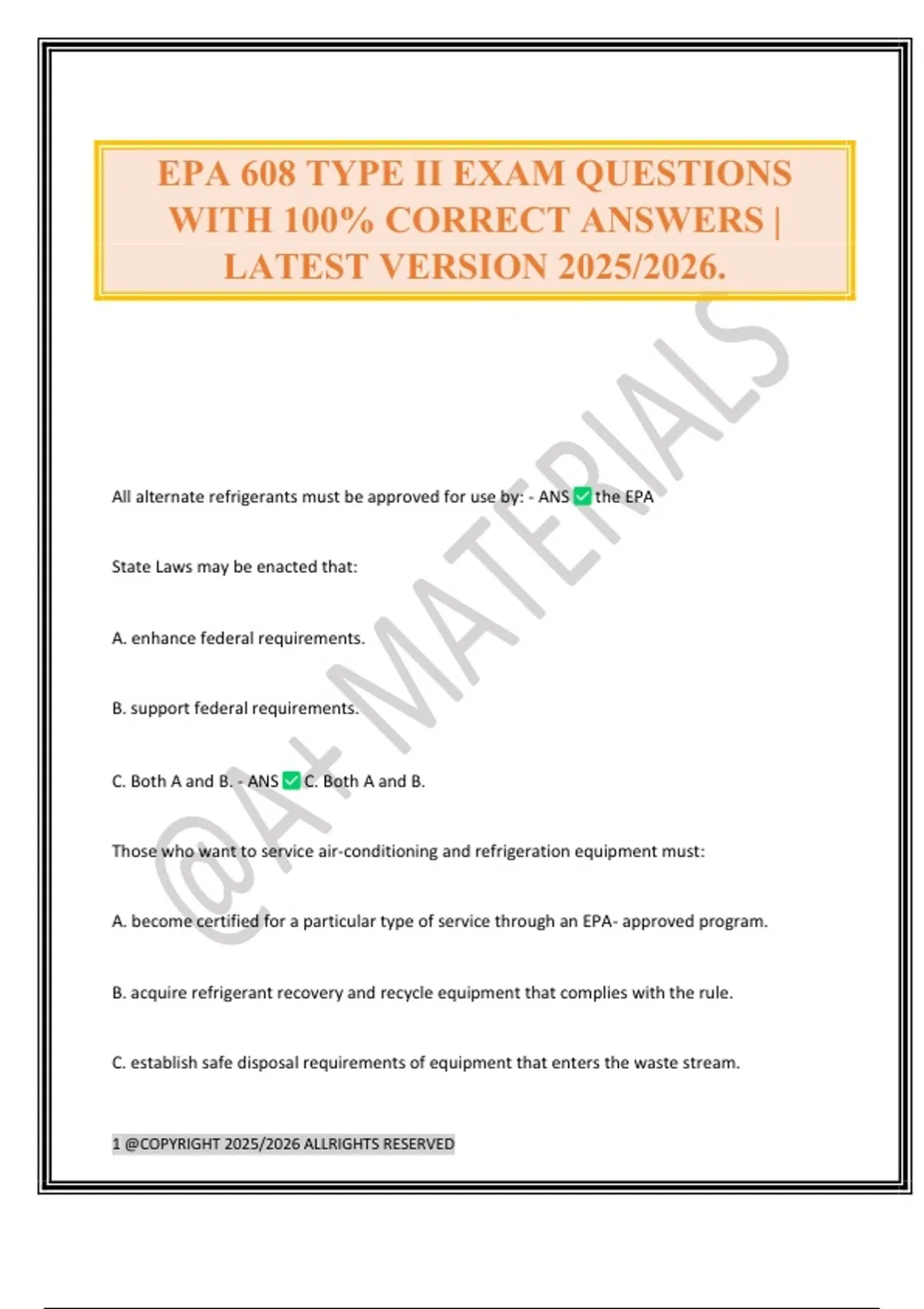 EPA 608 TYPE II EXAM QUESTIONS WITH 100% CORRECT ANSWERS | LATEST ...