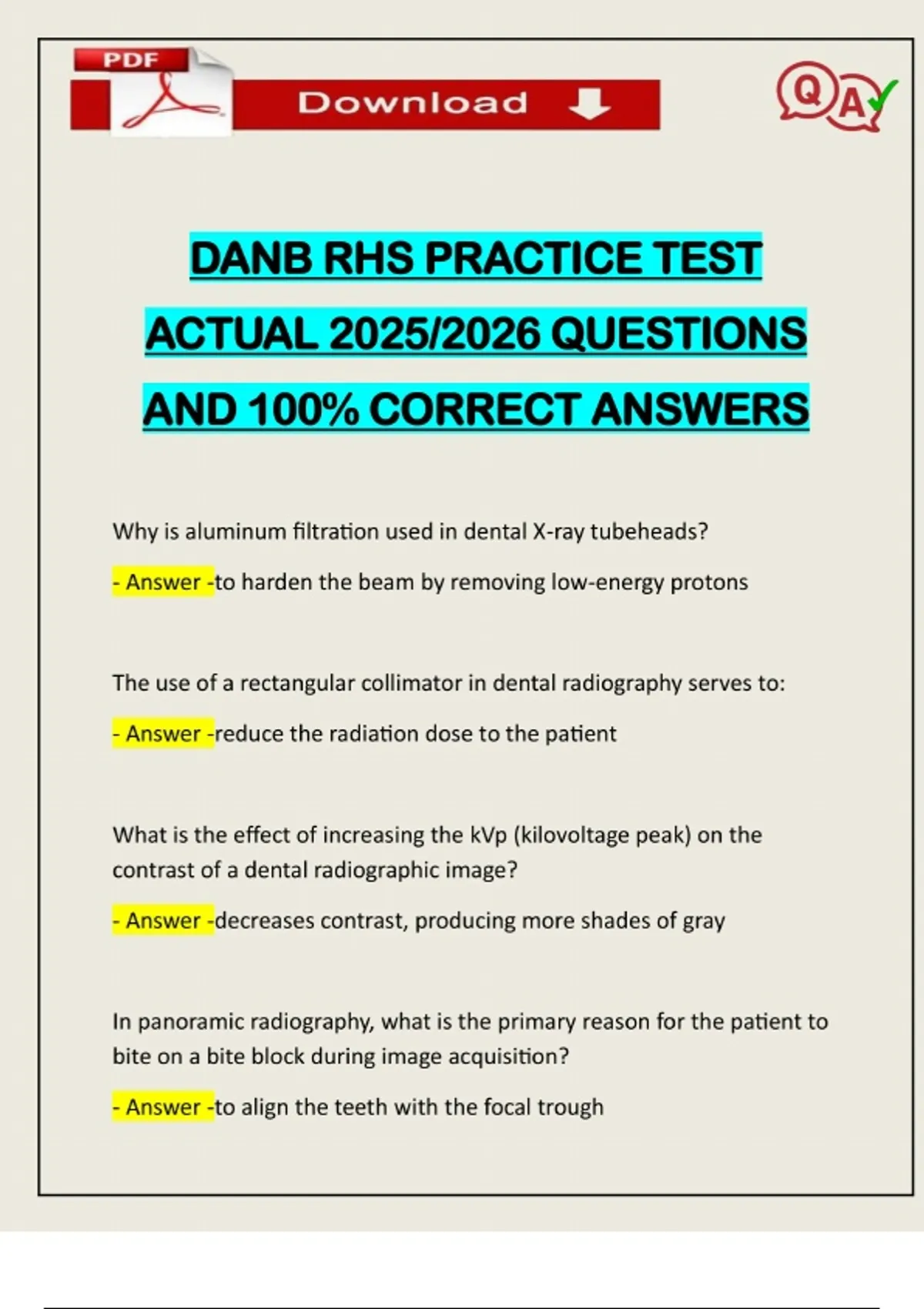 DANB RHS PRACTICE TEST ACTUAL 2025/2026 QUESTIONS AND 100% CORRECT ...