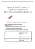 Test Bank for Kaplan and Sadocks Synopsis of Psychiatry Edition 12 All Chapters with Answers and Rationals Latest Update 2024