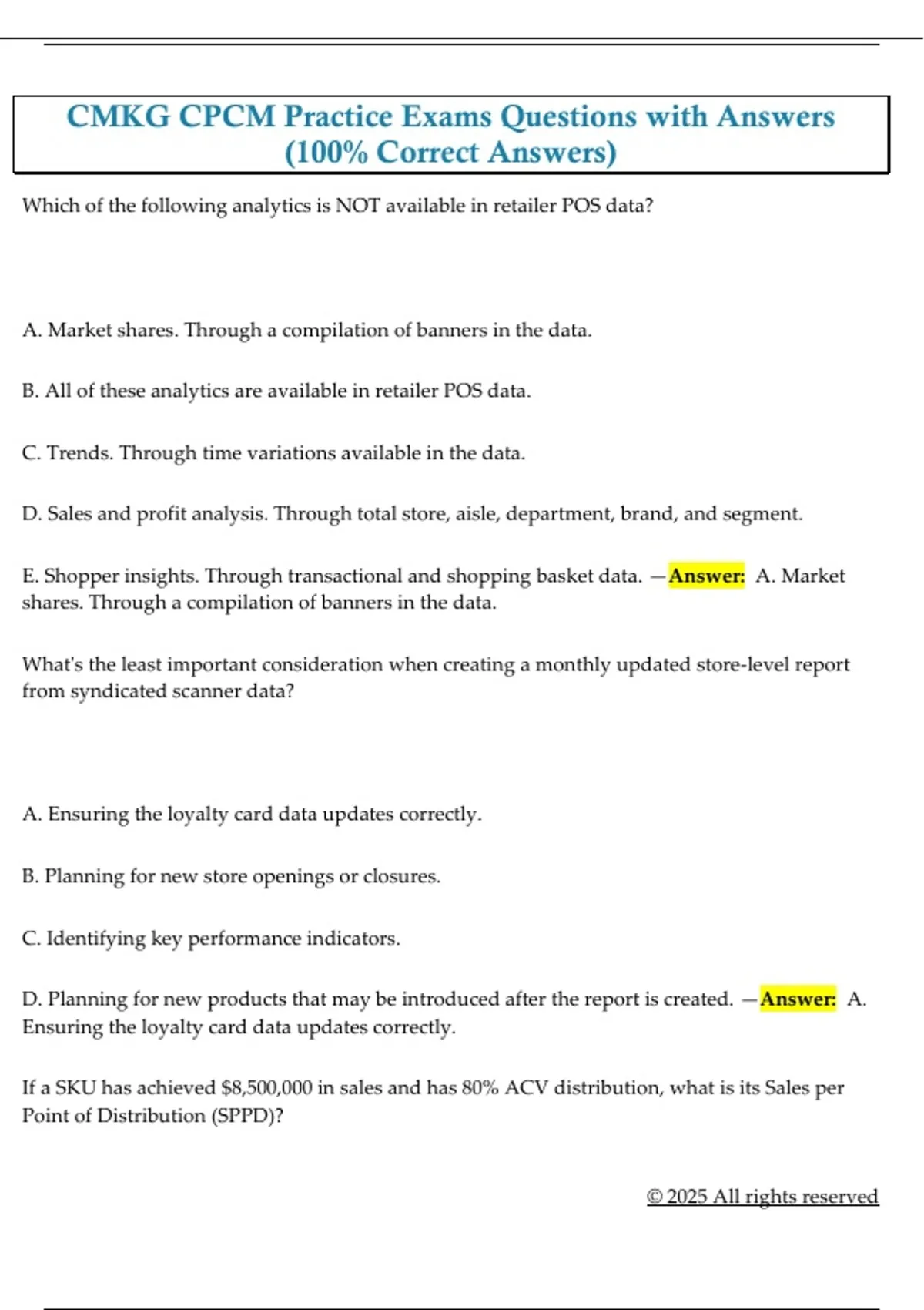 Sample Ccmg Test Example CMKG CPCM Practice Exams Questions with Answers (100% Correct Answers ...
