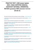PRACTICE TEST 1-200 &lbrack;Latest Update 2025 &sol; 2026&rsqb; CERTIFIED MEDICAL ASSISTANT NATIONAL CREDENTIAL REVIEW questions 100&percnt; Answers Correct &lbrack;Grade A&rsqb;