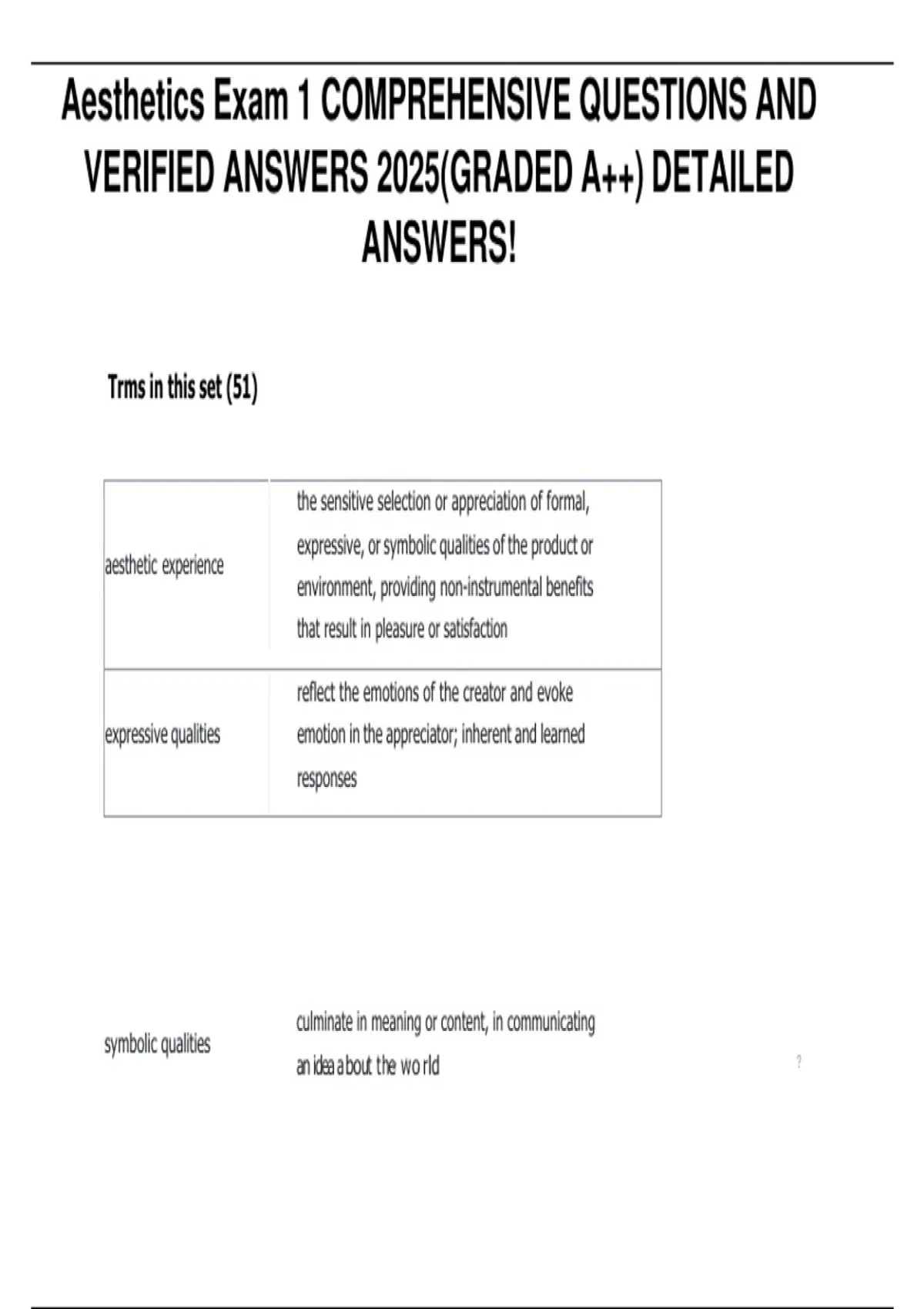 Aesthetics Exam 1 โ Comprehensive Questions and Verified Answers (2025 ...