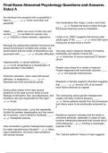 Final Exam Abnormal Psychology Questions and Answers Rated A