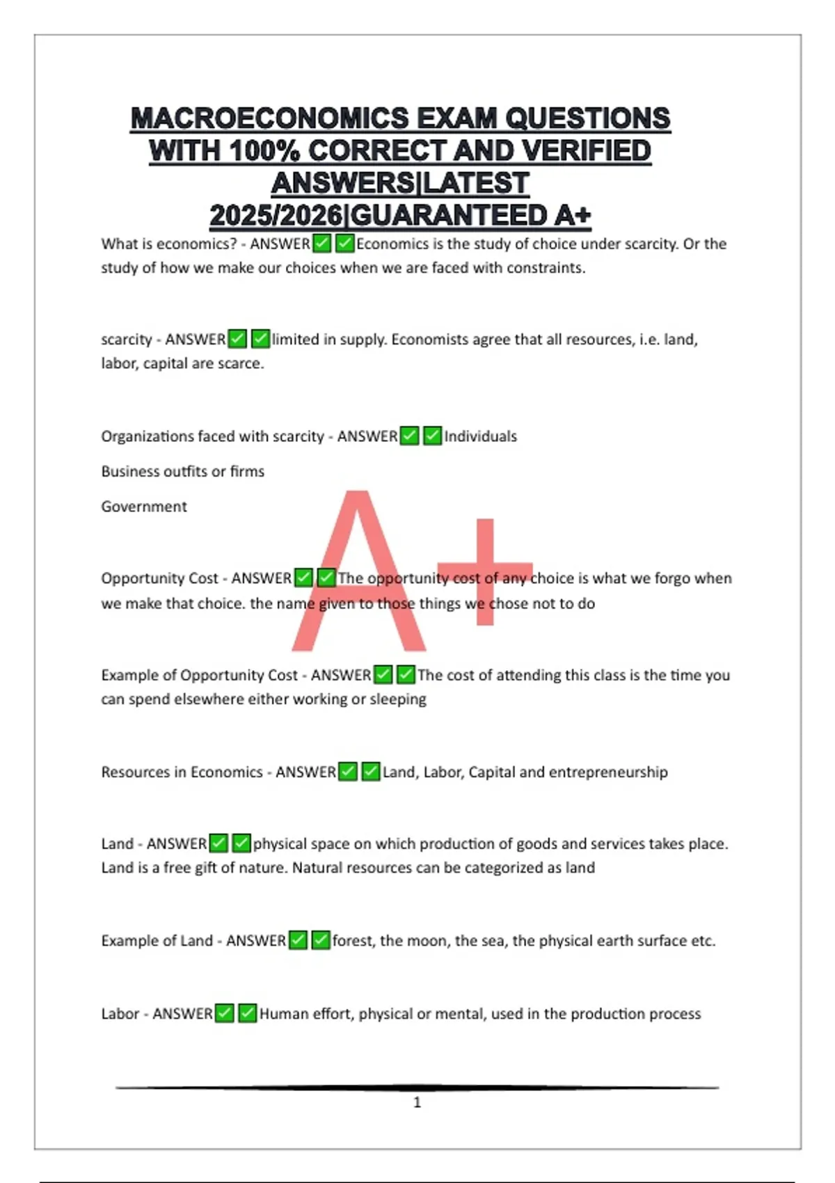 MACROECONOMICS EXAM QUESTIONS WITH 100% CORRECT AND VERIFIED ANSWERS ...
