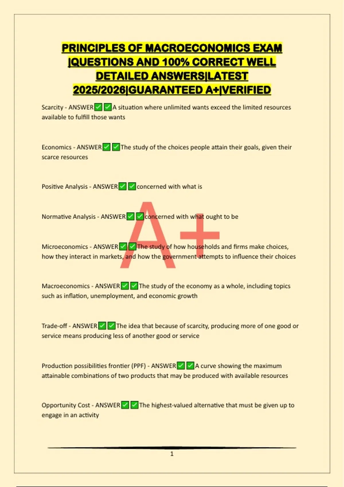 PRINCIPLES OF MACROECONOMICS EXAM |QUESTIONS AND 100% CORRECT WELL ...