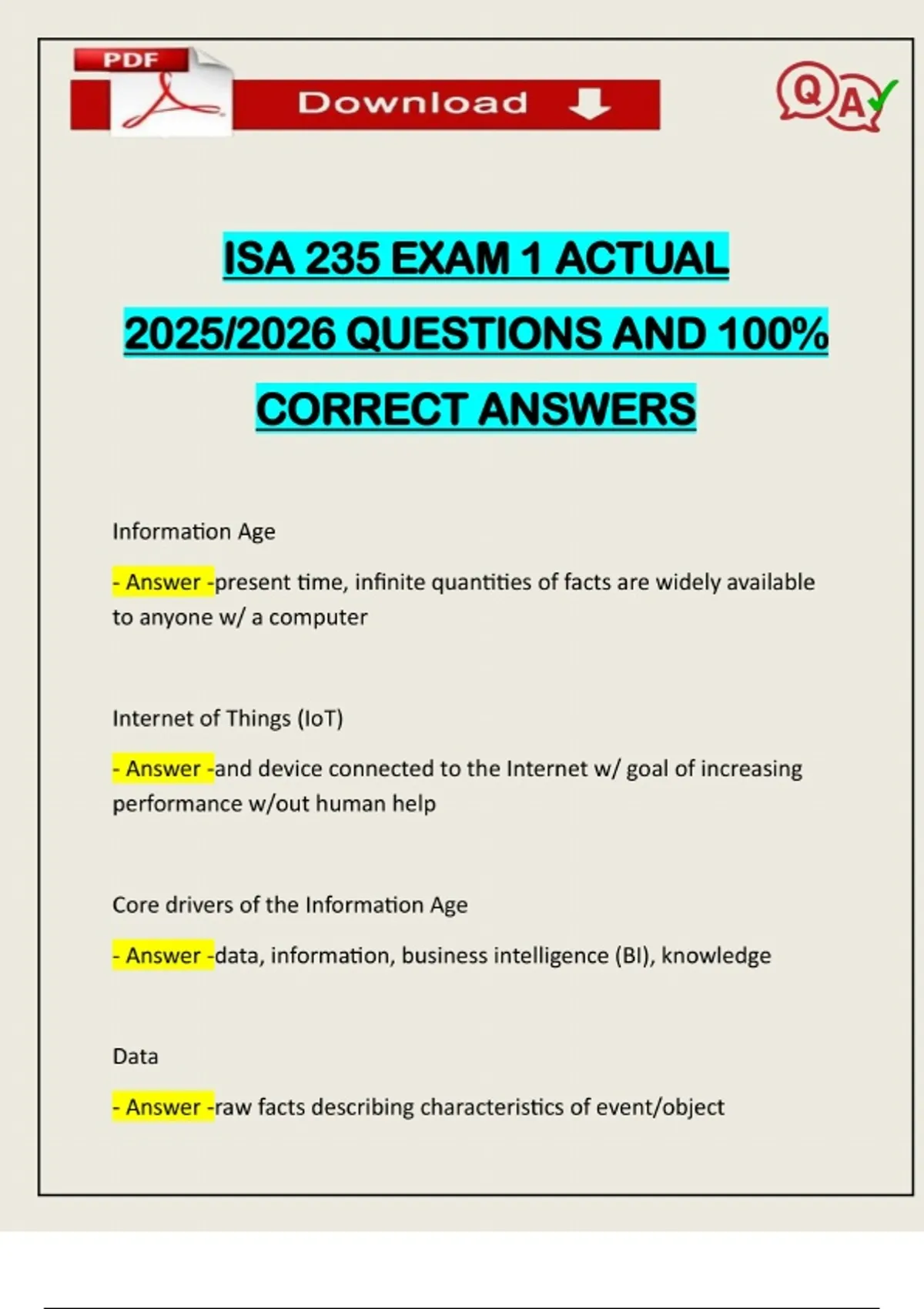 235 Number Questions ISA 235 EXAM 1 ACTUAL 2025/2026 QUESTIONS AND 100% CORRECT ANSWERS ...