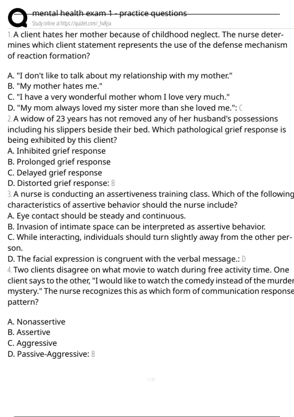 mental health exam 1 - practice questions Exam Questions and Answers ...