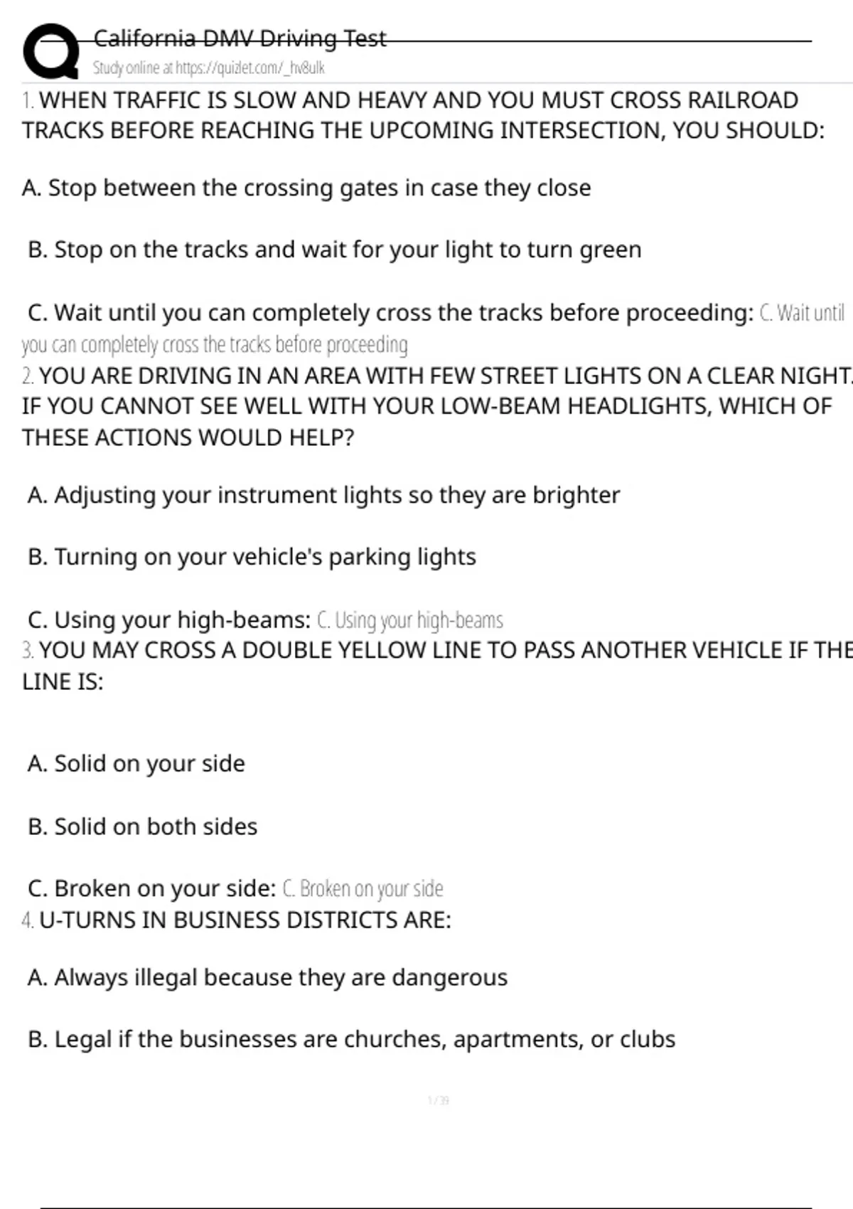 California DMV Driving Test Exam Questions and Answers 100% Pass ...