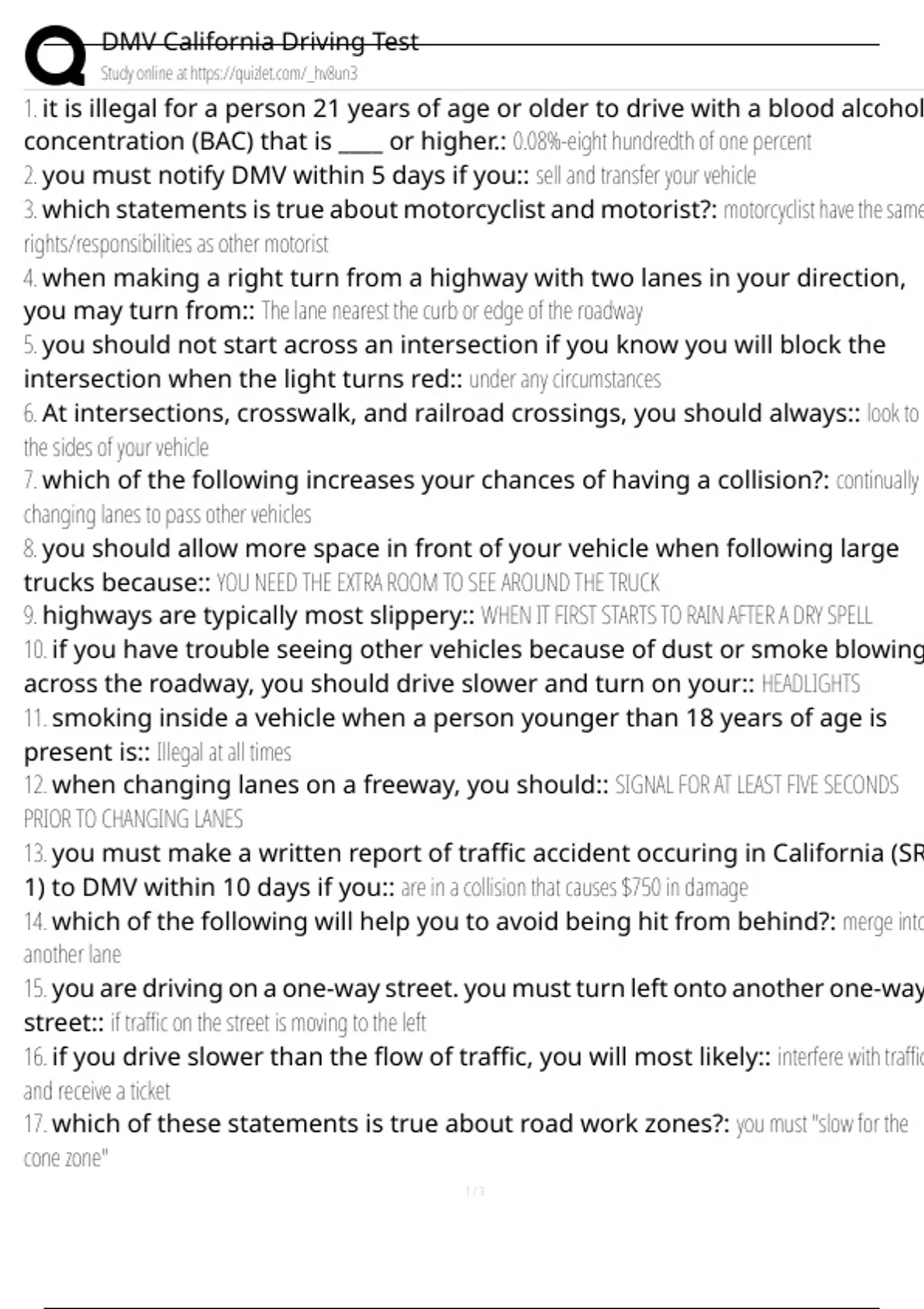 DMV California Driving Test Exam Questions and Answers 100% Pass ...