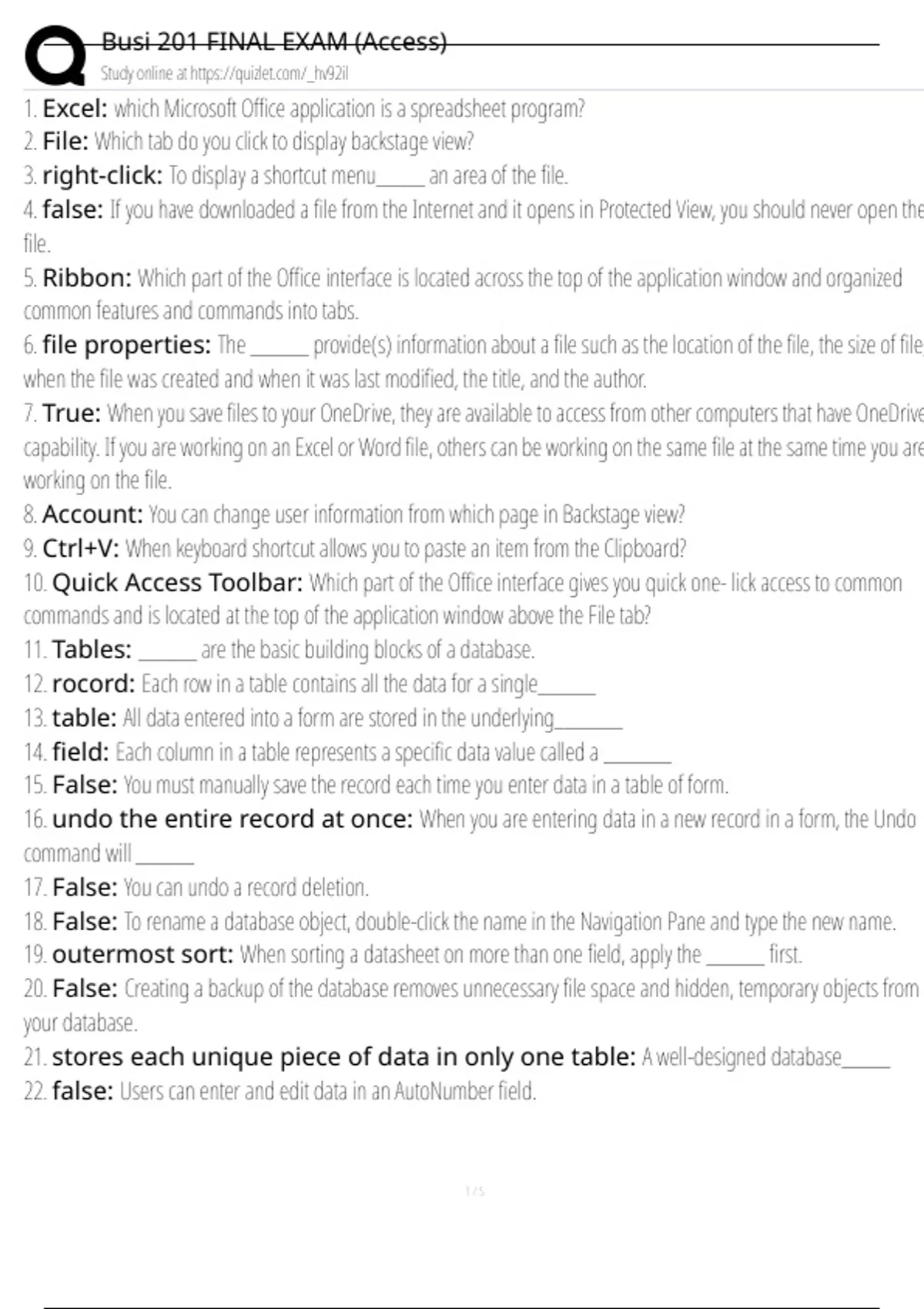 Busi 201 FINAL EXAM (Access) Exam Questions and Answers 100% Pass ...