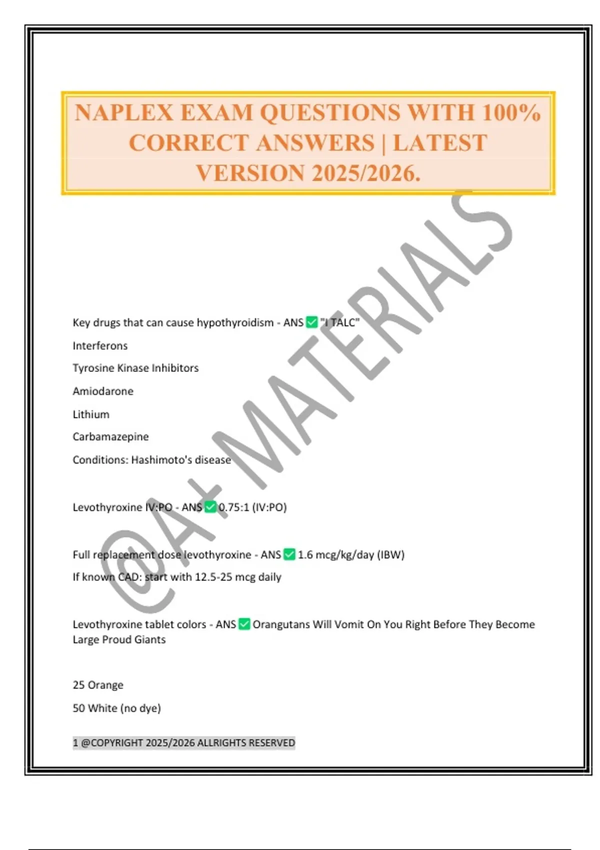Naplex Questions Types NAPLEX EXAM QUESTIONS WITH 100% CORRECT ANSWERS | LATEST VERSION 2025/ ...