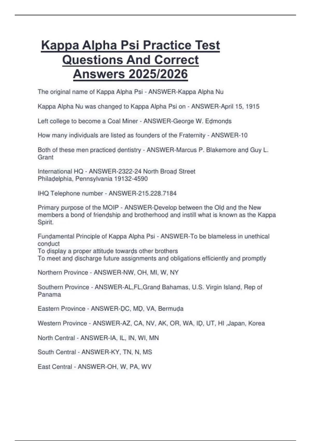 Kappa Alpha Psi Practice Test Questions And Correct Answers 2025/2026 - Kappa Alpha Psi - Stuvia US