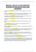 MENTAL HEALTH & PSYCHIATRIC  NURSING EXAM QUESTIONS AND  ANSWERS