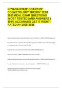 NEVADA STATE BOARD OF COSMETOLOGY THEORY TEST 2025 REAL EXAM QUESTIONS &vert;MOST TESTED &vert;AND ANSWERS &lpar; 100&percnt; ACCURATE&rpar; GET IT RIGHT&excl;&excl; RATED A&plus; 2025-2026      Alsofknownfasfgrowthfphase&semi;fphasefduringfwhichfnewfhairfisfproduced&period;f-fCORRECTfANSWERanagenfphase  Hai
