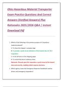Ohio Hazardous Material Transporter  Exam Practice Questions And Correct  Answers &lpar;Verified Answers&rpar; Plus  Rationales 2025&vert;2026 Q&A &vert; Instant  Download Pdf