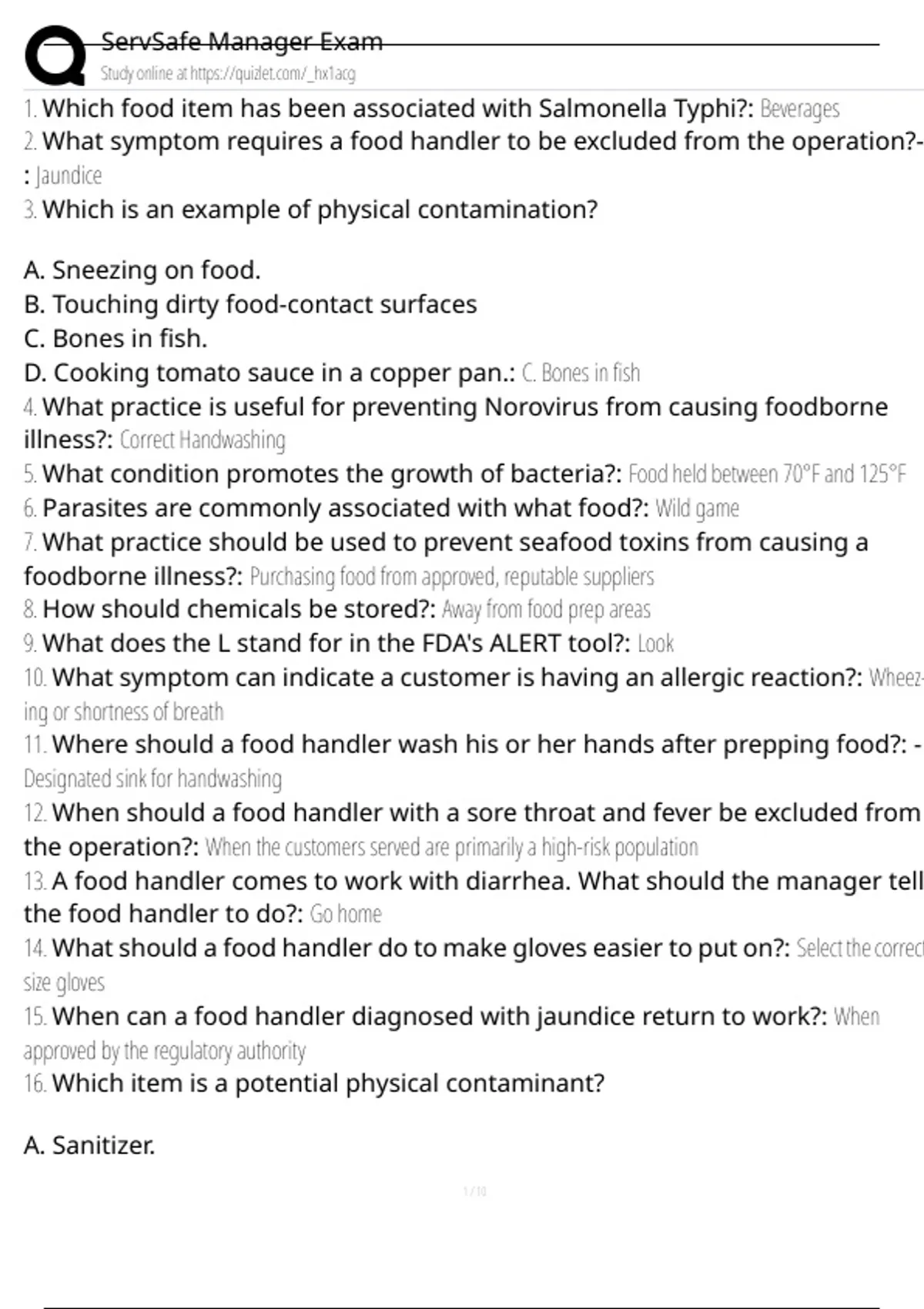 ServSafe Manager Exam Exam Questions and Answers 100% Pass |Already ...