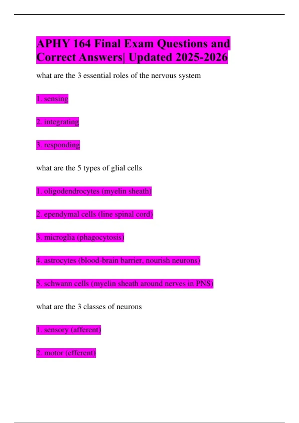 APHY 164 Final Exam Questions and Correct Answers| Updated - APHY 164 ...