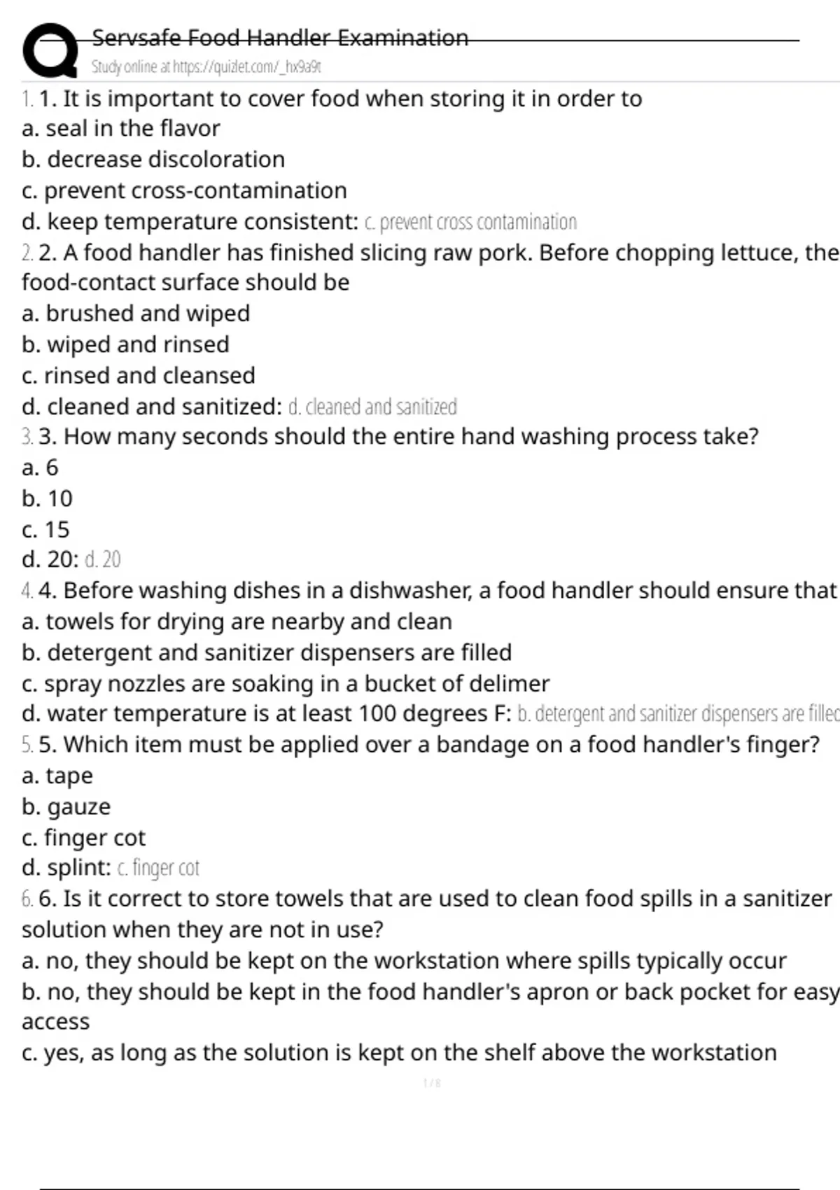 Servsafe Food Handler Examination Exam Questions And Answers 100 Pass