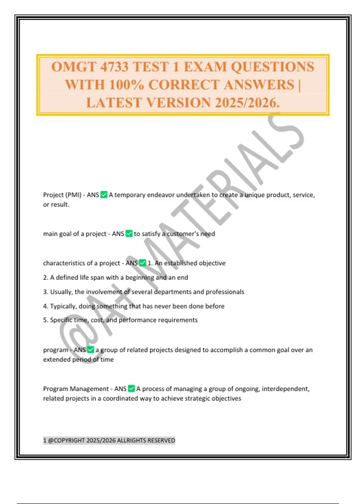 OMGT 4733 TEST 1 EXAM QUESTIONS WITH 100% CORRECT ANSWERS | LATEST ...