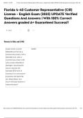 Florida 4-40 Customer Representative &lpar;CIR&rpar; License - English Exam &lpar;2025&rpar; UPDATE Verified Questions And Answers &vert; With 100&percnt; Correct Answers graded A&plus; Guaranteed Success&excl;&excl;
